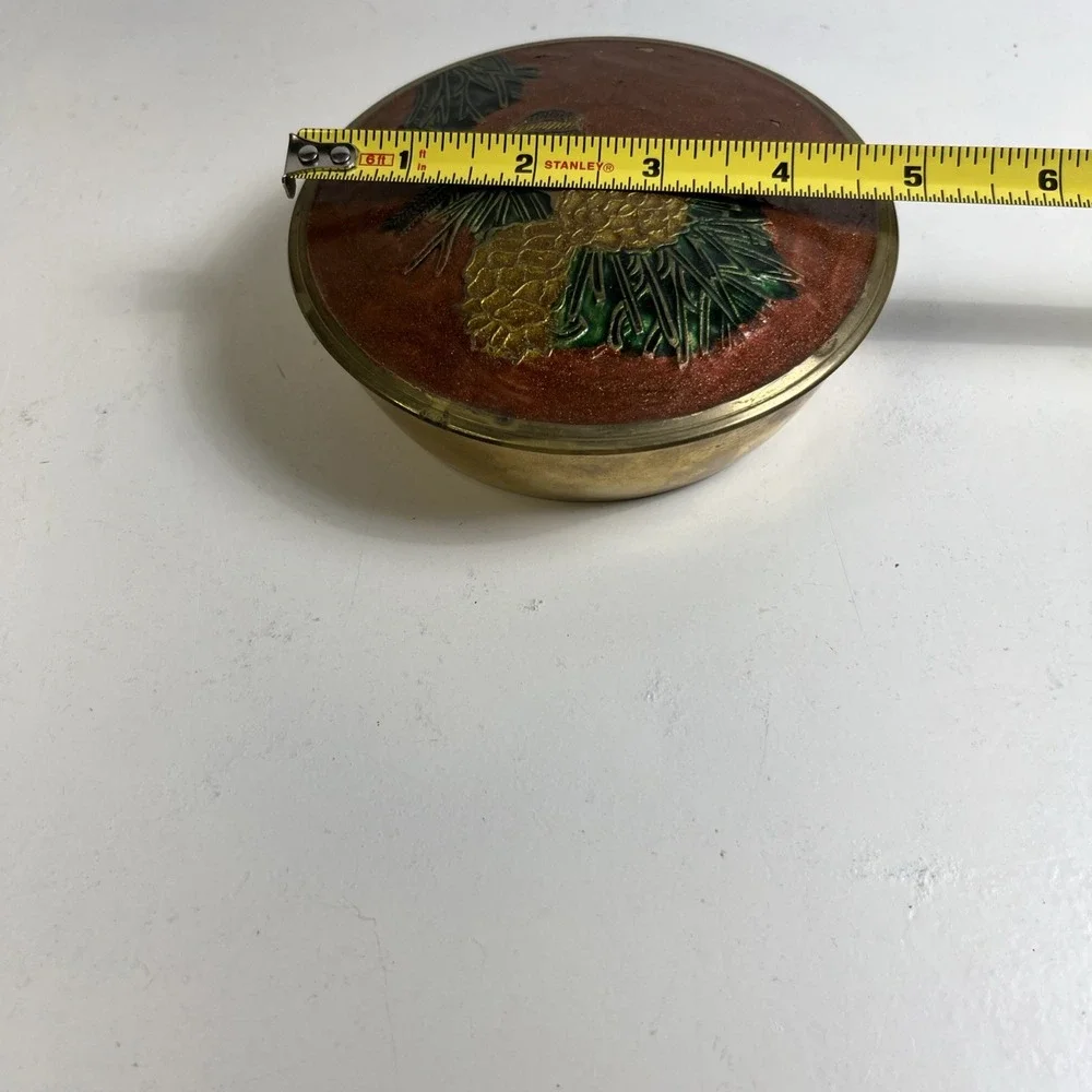 Vintage Made in India Brass Enamel Trinket Box Bird